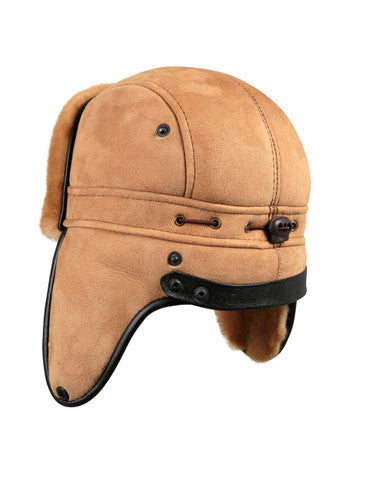 Zavelio Sheepskin Biker Trapper Hat – Tan