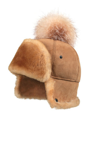 Zavelio Women's Sheepskin Pom-Pom Hat – Tan