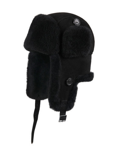 Zavelio Women's Sheepskin Aviator Hat – Black Suede