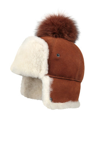 Zavelio Women's Sheepskin Pom-Pom Hat – Cognac