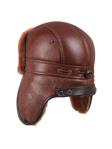 Zavelio Sheepskin Biker Trapper Hat – Peach Brown