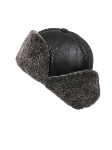 Zavelio Six-Panel Sheepskin Ushanka Hat – Black