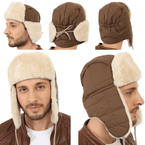 Zavelio Chapka en tissu doublée de peau de mouton – vert olive