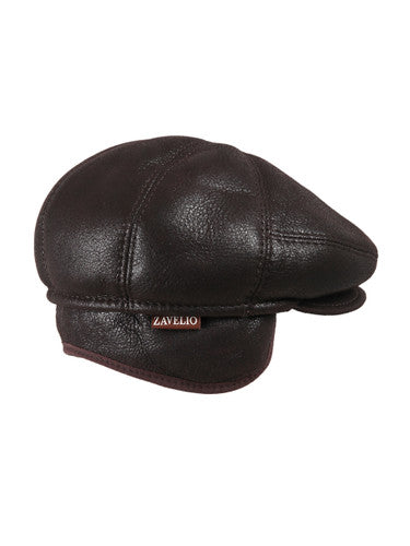 Zavelio Men's Five-Panel Sheepskin Ivy Cap – Brown