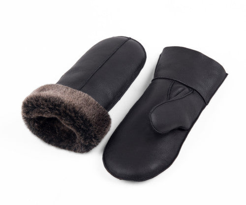 Zavelio Women's Sheepskin Mittens – Black