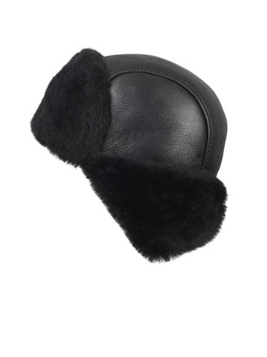 Zavelio Genuine Sheepskin Aviator Hat – Solid Black