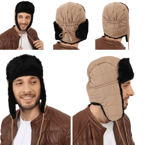 Zavelio Chapka en tissu doublée de peau de mouton – beige