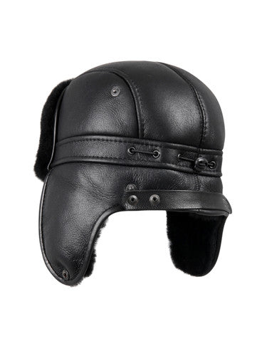 Zavelio Sheepskin Biker Trapper Hat – Solid Black