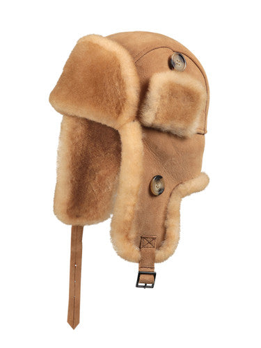 Zavelio Unisex Sheepskin Trapper Hat – Tan