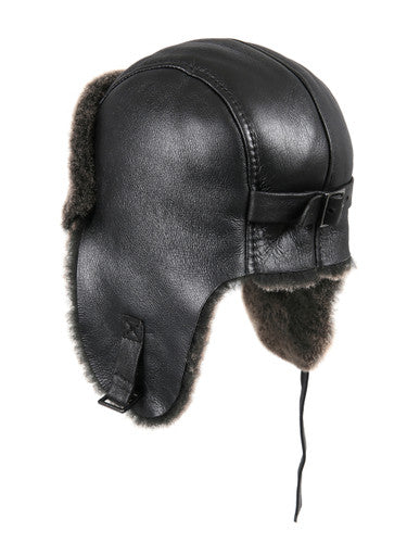 Zavelio Sheepskin Pilot Hat – Black