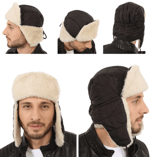 Zavelio Chapka en tissu doublée de peau de mouton – marron foncé