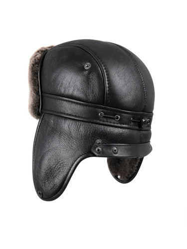 Zavelio Sheepskin Biker Trapper Hat – Black