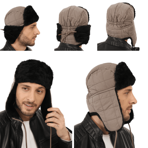 Zavelio Chapka en tissu doublée de peau de mouton – gris