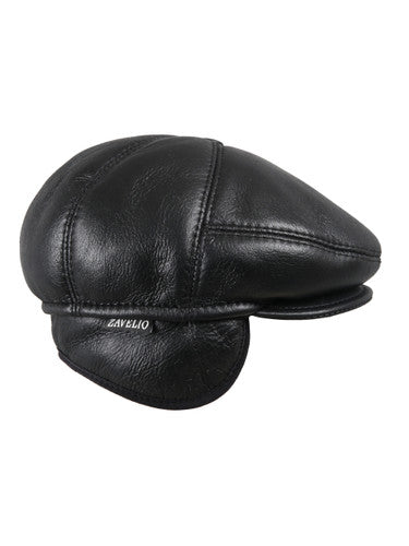 Zavelio Men's Five-Panel Sheepskin Ivy Cap – Black