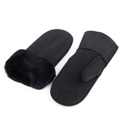 Zavelio Women's Sheepskin Mittens – Black Suede