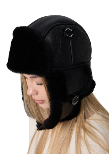 Zavelio Unisex Sheepskin Trapper Hat – Solid Black