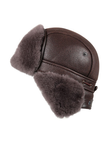 Zavelio Sheepskin Biker Trapper Hat – Taupe Brown