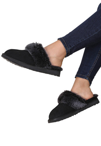 Zavelio Women's Sheepskin Slippers – Black