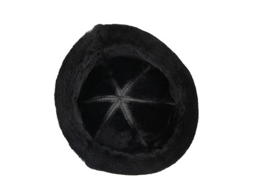 Zavelio Women's Sheepskin Pom-Pom Hat – Black Suede