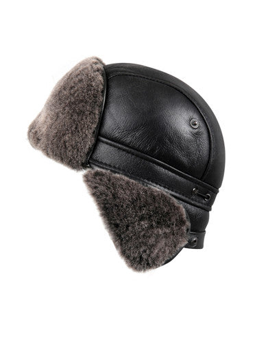 Zavelio Sheepskin Biker Trapper Hat – Black
