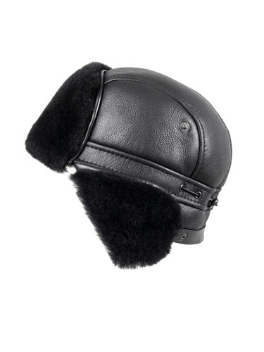 Zavelio Sheepskin Biker Trapper Hat – Solid Black
