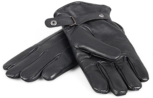 Zavelio Men's Shearling-Lined Leather Gloves with Snaps – Black