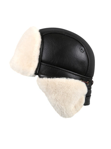 Zavelio Sheepskin Biker Trapper Hat – Brown/Beige