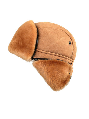 Zavelio Sheepskin Biker Trapper Hat – Tan