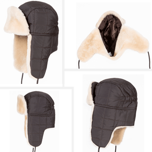 Zavelio Chapka en tissu doublée de peau de mouton – marron foncé