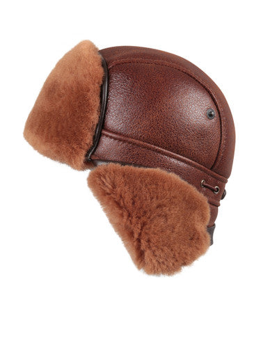 Zavelio Sheepskin Biker Trapper Hat – Peach Brown