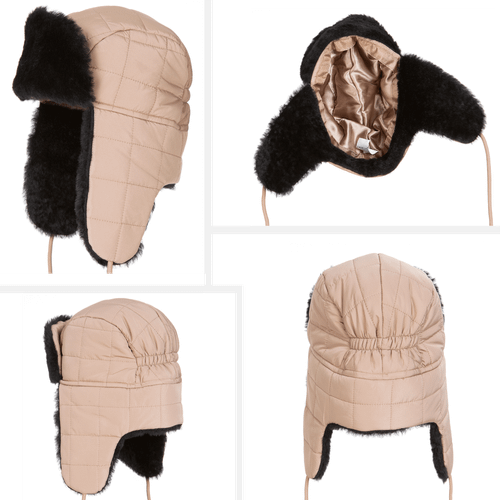 Zavelio Chapka en tissu doublée de peau de mouton – beige