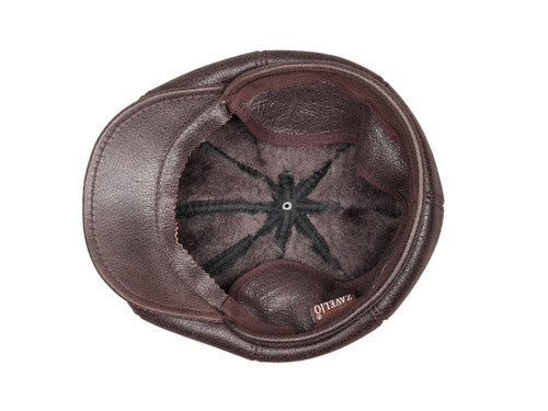 Zavelio Men's Eight-Panel Sheepskin Ivy Cap – Brown