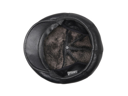 Zavelio Men's Five-Panel Sheepskin Ivy Cap – Black
