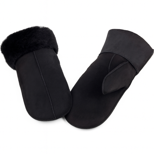 Zavelio Women's Sheepskin Mittens – Black Suede