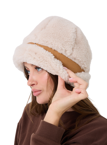 Zavelio Curly Sheepskin Bucket Hat – Cream Curly