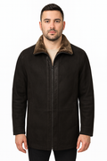 Zavelio Men's Shearling Sheepskin Leather Classic Long Coat - Black – Black