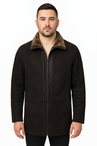 Zavelio Men's Shearling Sheepskin Leather Classic Long Coat - Black – Black