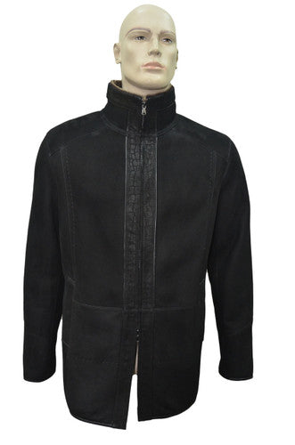 Zavelio Men's Shearling Sheepskin Leather Classic Long Coat - Black – Black