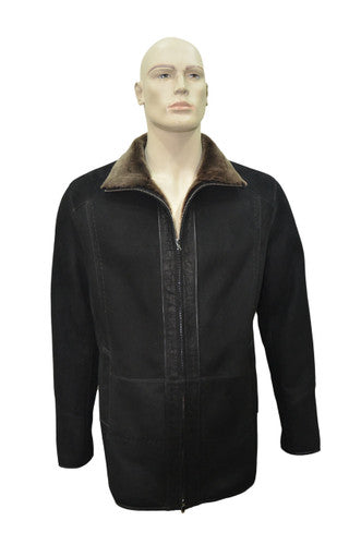 Zavelio Men's Shearling Sheepskin Leather Classic Long Coat - Black – Black