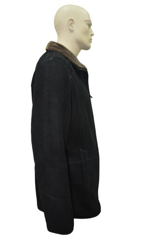Zavelio Men's Shearling Sheepskin Leather Classic Long Coat - Black – Black