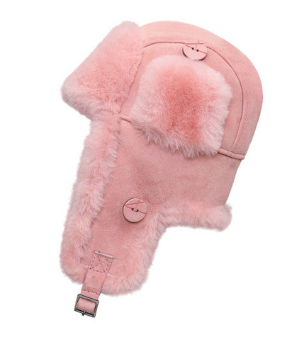 Zavelio Women's Sheepskin Aviator Hat – Pink