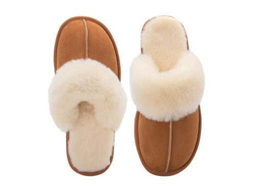 Zavelio Women's Sheepskin Slippers – Chestnut