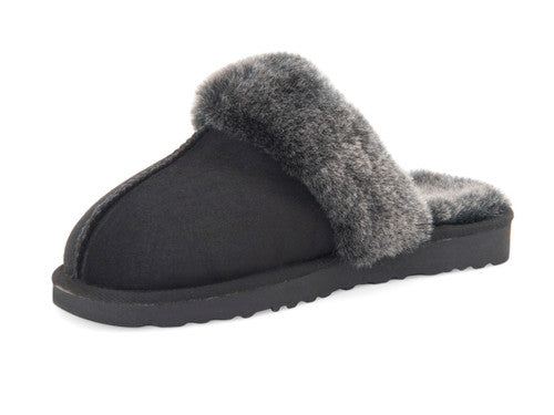 Zavelio Women's Sheepskin Slippers – Black
