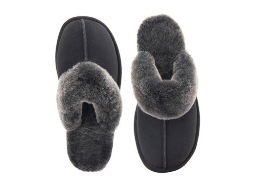 Zavelio Women's Sheepskin Slippers – Black