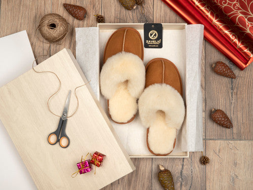 Zavelio Women's Sheepskin Slippers – Chestnut