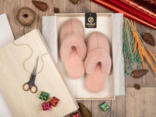 Zavelio Women's Sheepskin Slippers – Pink