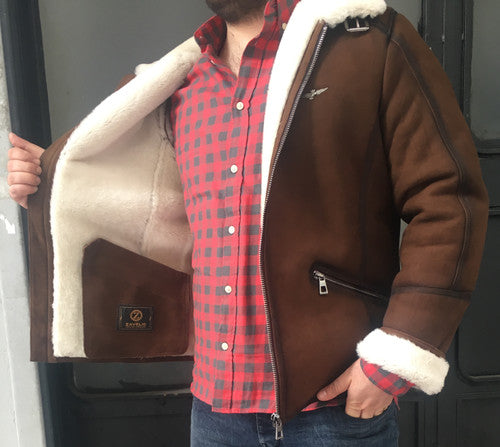 Zavelio Men's Shearling Bomber Jacket – Colour to confirm