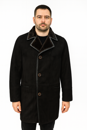 Zavelio Men's Michel Real Shearling Sheepskin Leather Long Coat - Black – Black
