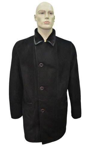Zavelio Men's Michel Real Shearling Sheepskin Leather Long Coat - Black – Black