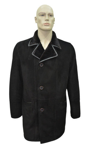 Zavelio Men's Michel Real Shearling Sheepskin Leather Long Coat - Black – Black